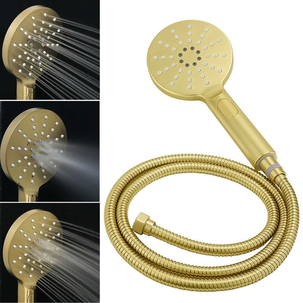 Wels Brushed Gold Shower 8" Round Head 3 Mode Handheld Rose Sliding Rail Mixer Dual Set Shower Heads & Combos