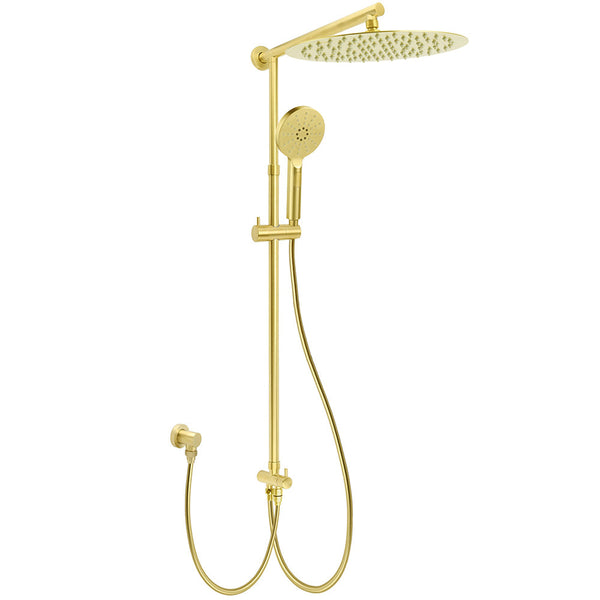 Wels Brushed Gold Large Round Shower 12" Head 3 Mode Handheld Rose Sliding Rail Arm Set Shower Heads & Combos