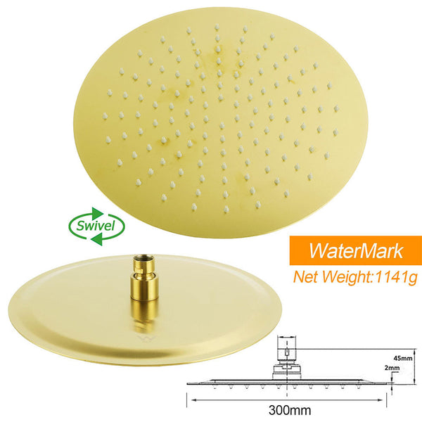 Wels Brushed Gold Rain Shower 12" Head 3 Mode Handheld Rose Sliding Rail Round Taps Set Shower Heads & Combos