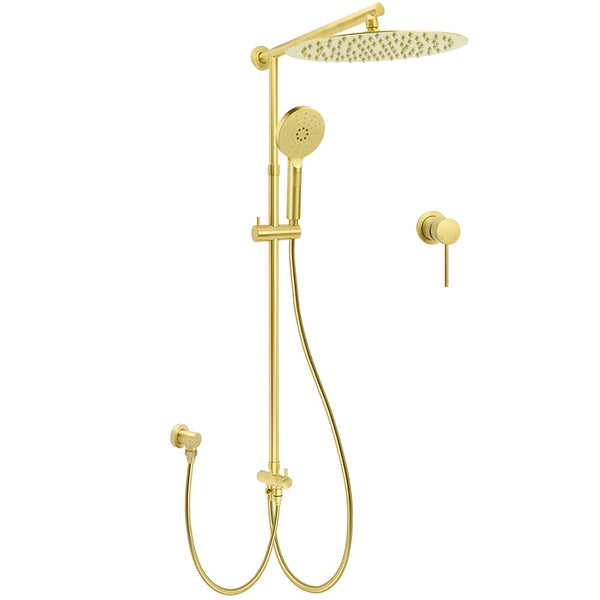 Brushed Gold 12" Large Shower Head 3 Mode Handheld Rose Sliding Rail Arm Round Mixer Set Shower Heads & Combos