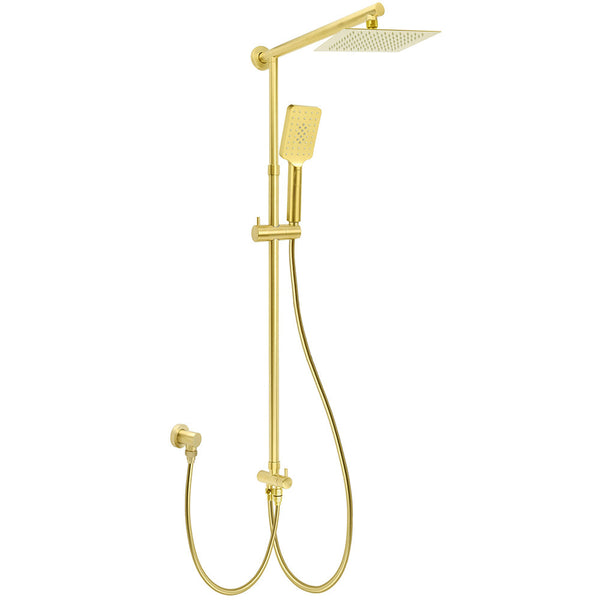 Brushed Gold Square 8" Rain Shower Head 3 Mode Handheld Sliding Rail Arm Dual Diverter Set Shower Heads & Combos