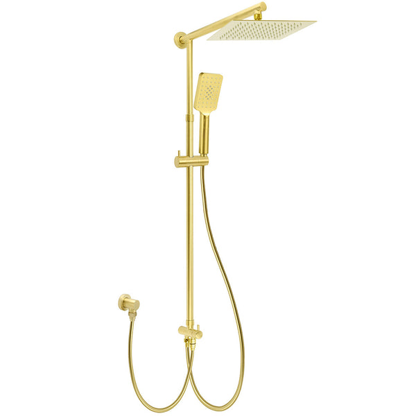 Brushed Gold Square 10" Rain Head 3 Mode Handheld Rose Sliding Rail Arm Dual Shower Set Shower Heads & Combos
