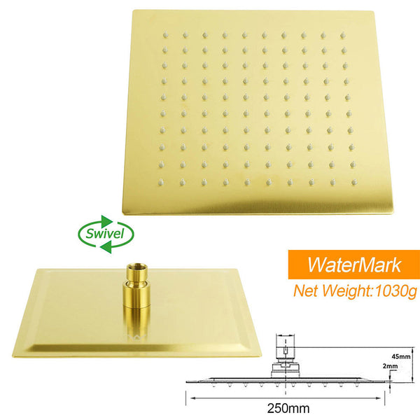 Brushed Gold Square 10" Rain Head 3 Mode Handheld Rose Sliding Rail Arm Dual Shower Set Shower Heads & Combos