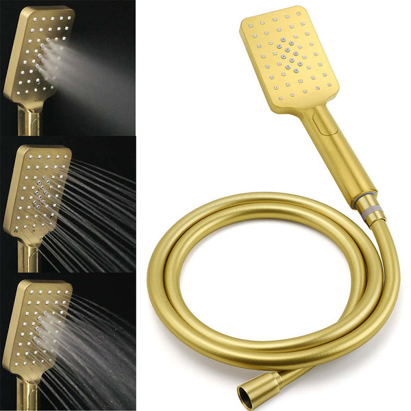 Brushed Gold Square 10" Rain Head 3 Mode Handheld Sliding Rail Wall Arm Dual Shower Taps Set Shower Heads & Combos