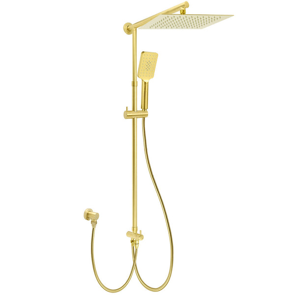 Brushed Gold Square 12" Large Rain Head 3 Mode Handheld Rose Sliding Rail Arm Twin Shower Set Shower Heads & Combos