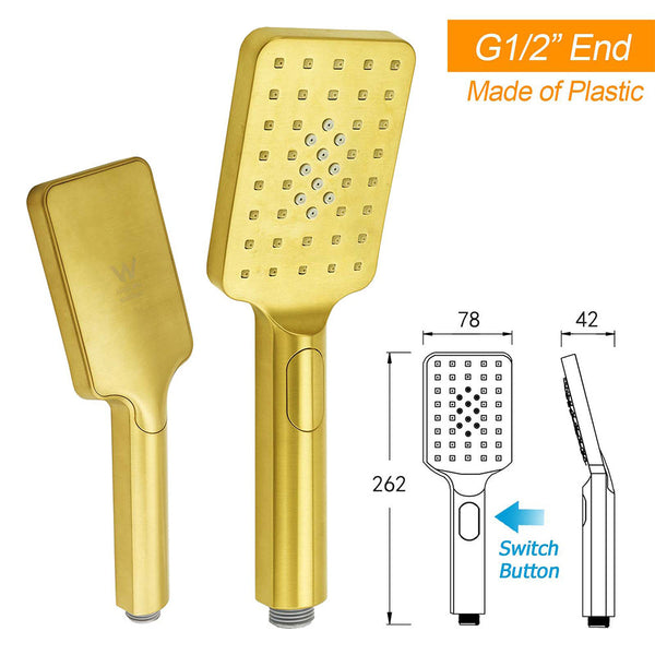 Brushed Gold Square 12" Large Rain Head 3 Mode Handheld Rose Sliding Rail Arm Twin Shower Set Shower Heads & Combos