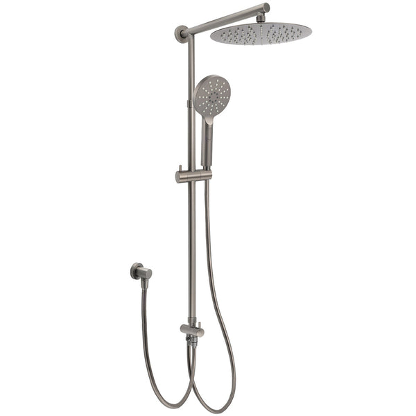 Wels Gun Metal Dual Round Shower 10" Rain Head 3 Mode Handheld Sliding Rail Diverter Set Shower Heads & Combos