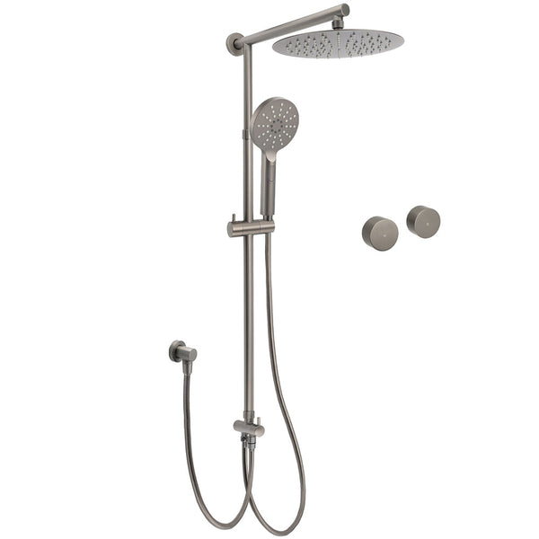 Wels Gun Metal Dual Round Shower Head 10" Rain 3 Mode Handheld Sliding Rail Diverter Set Shower Heads & Combos