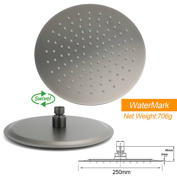 Wels Gun Metal Dual Round Shower 10" Rain Head 3 Mode Handheld Sliding Rail Arm Mixer Set Shower Heads & Combos