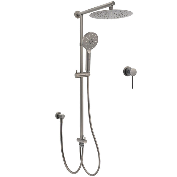 Gun Metal Round Shower 2In1 Set 10" Rain Head 3 Modes Handheld Sliding Rail Small Face Mixer Shower Heads & Combos
