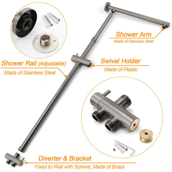 Gun Metal Round Shower 2In1 Set 10" Rain Head 3 Modes Handheld Sliding Rail Small Face Mixer Shower Heads & Combos