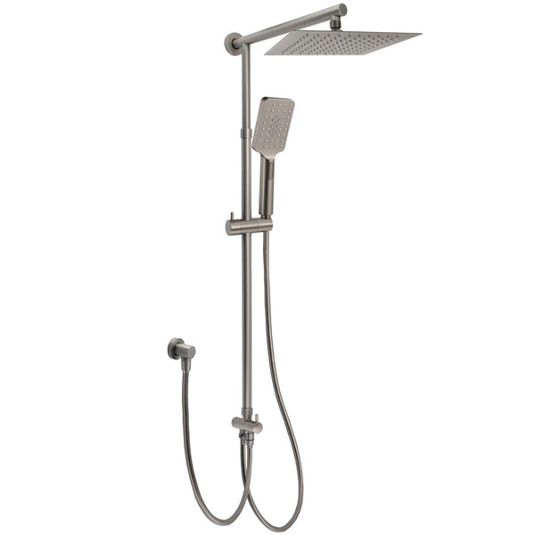 Wels Gun Metal 2In1 Shower Set Square 10" Rain Head Handheld Adjustable Silde Rail Combo Shower Heads & Combos
