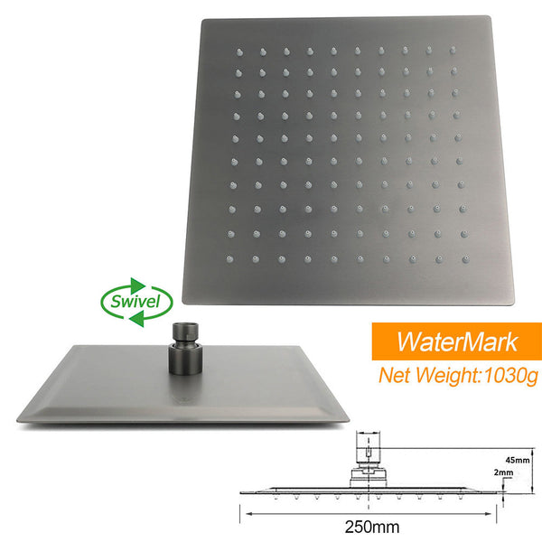 Wels Gun Metal 2In1 Shower Set Square 10" Rain Head Handheld Adjustable Silde Rail Combo Shower Heads & Combos