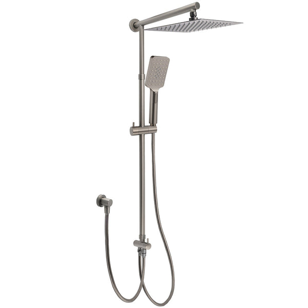 Wels Gun Metal 2In1 Shower Set Square 12" Rainfall Head Handheld Adjustable Silde Rail Combo Shower Heads & Combos