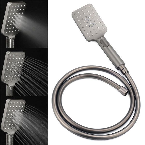 Wels Gun Metal 2In1 Shower Set Square 12" Rainfall Head Handheld Adjustable Silde Rail Combo Shower Heads & Combos