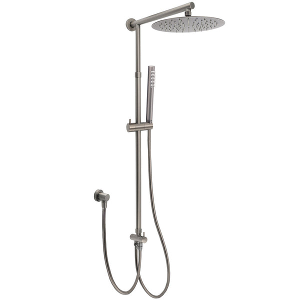 Wels Gun Metal Dual Round Shower 10" Rain Head Stainless Steel Handheld Sliding Rail Diverter Set Shower Heads & Combos