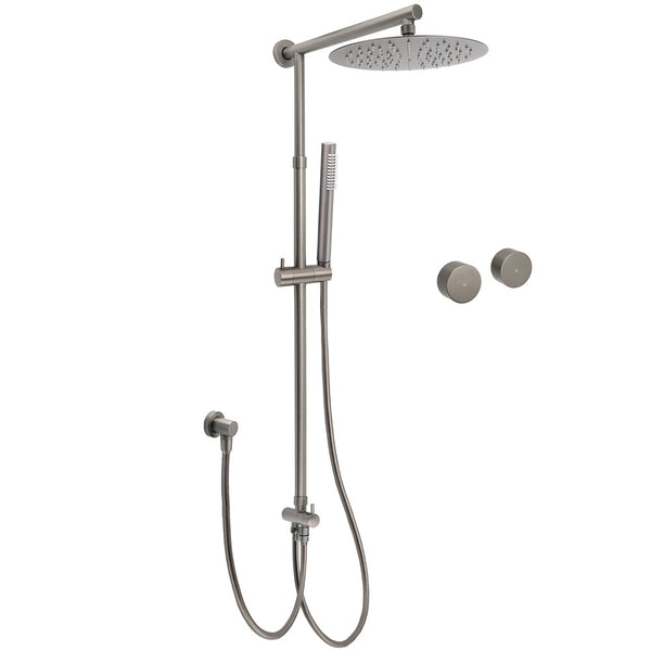 Wels Gun Metal Dual Round Shower Head 10" Rain Stainless Steel Handheld Sliding Rail Diverter Set Shower Heads & Combos