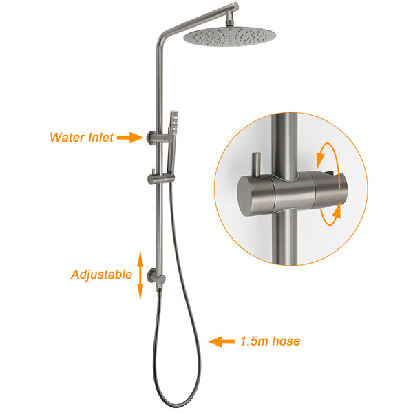 Wels Gun Metal Dual Round Shower Head 10" Rain Stainless Steel Handheld Sliding Rail Diverter Set Shower Heads & Combos
