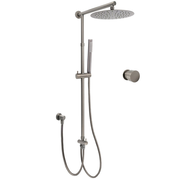 Wels Gun Metal 2In1 Round Shower 10" Rain Head Stngle Mode Handheld Sliding Rail Arm Mixer Set Shower Heads & Combos