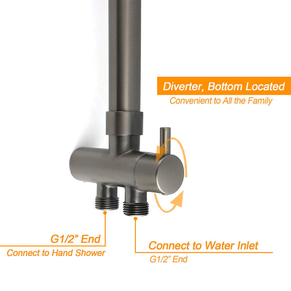 Wels Gun Metal 2In1 Round Shower 10" Rain Head Stngle Mode Handheld Sliding Rail Arm Mixer Set Shower Heads & Combos