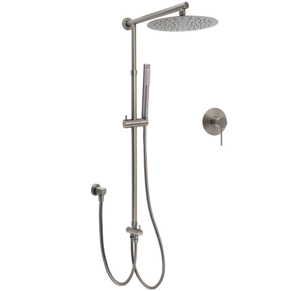 Wels Gun Metal Double Round Shower 10" Rain Head Handheld Sliding Rail Mixer Valve Set Shower Heads & Combos