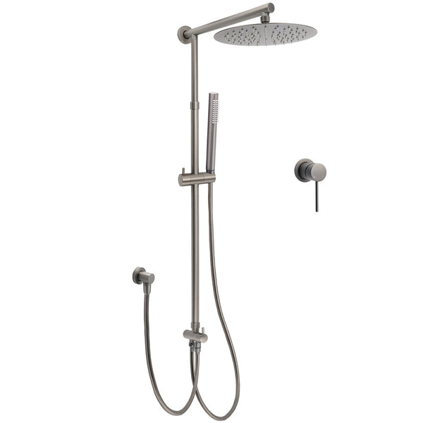 Wels Gun Metal 2In1 Round Shower Set 10" Rain Head Handheld Sliding Rail Small Face Mixer Shower Heads & Combos