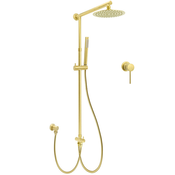 Brushed Gold Twin Shower 8" Round Head Single Mode Handheld Rose Sliding Rail Small Face Mixer Set Shower Heads & Combos