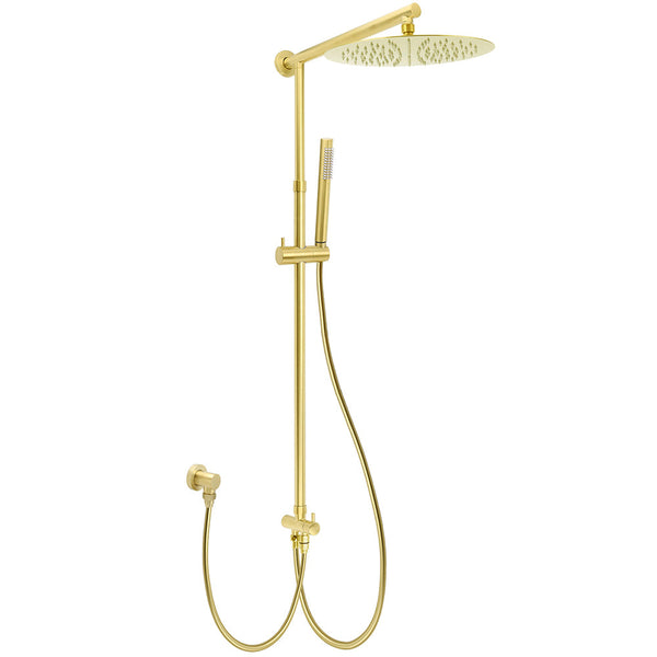 Wels Brushed Gold Large Round Shower 12" Head Single Mode Handheld Rose Sliding Rail Arm Set Shower Heads & Combos