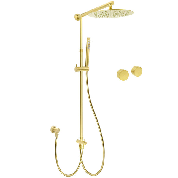 Wels Brushed Gold Rain Shower 12" Head Ergonomic Handheld Rose Sliding Rail Round Taps Set Shower Heads & Combos