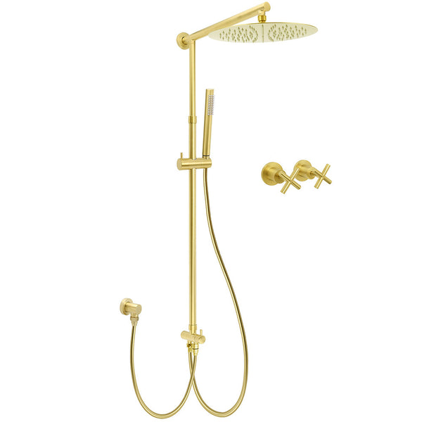 Brushed Gold 12" Large Shower Head One Spray Mode Handheld Rose Sliding Rail Arm Round Mixer Set Shower Heads & Combos