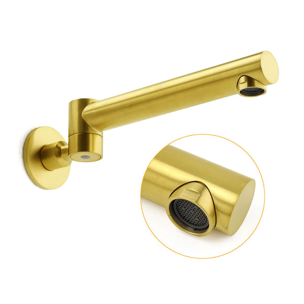 Brushed Gold Round Basin Wall Mounted Faucet Outlet Swivel Bathtub Stainless Steel Spout Bath Taps