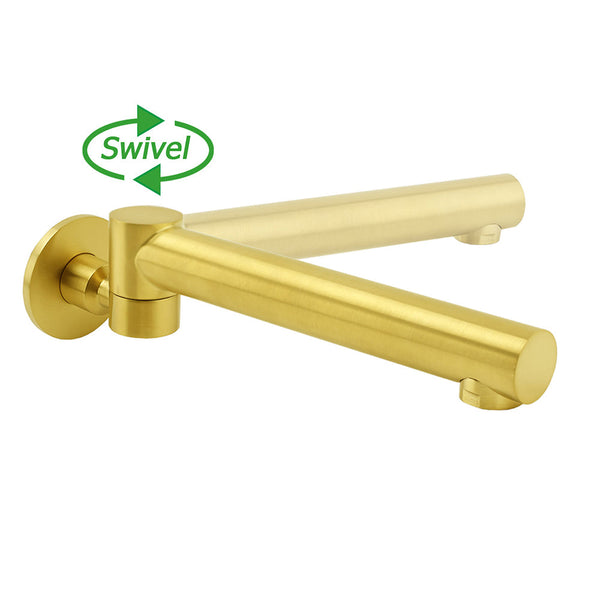 Brushed Gold Round Basin Wall Mounted Faucet Outlet Swivel Bathtub Stainless Steel Spout Bath Taps