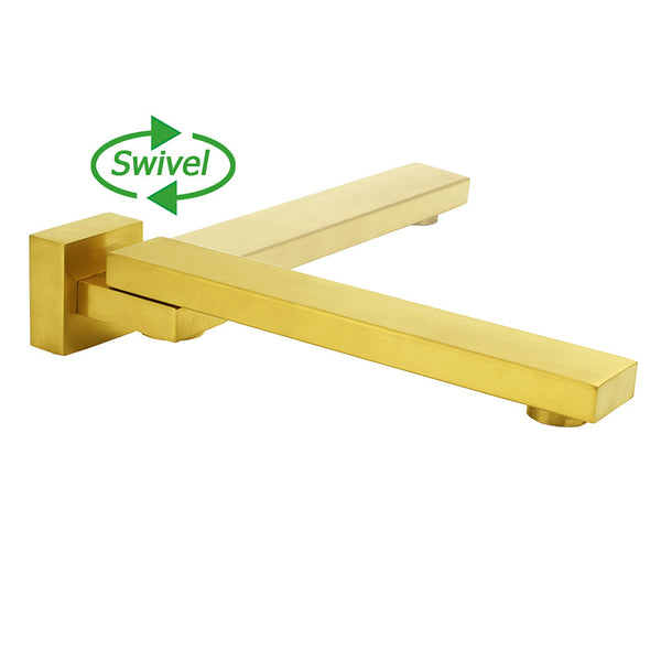 Brushed Gold Square Stainless Steel 180 Swivel Bathtub Faucet Water Outlet Spout Bath Taps