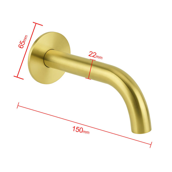 Brushed Gold 150Mm Round Curve Faucet Outlet Bathroom Tub Water Filler Spout Set Bath Taps