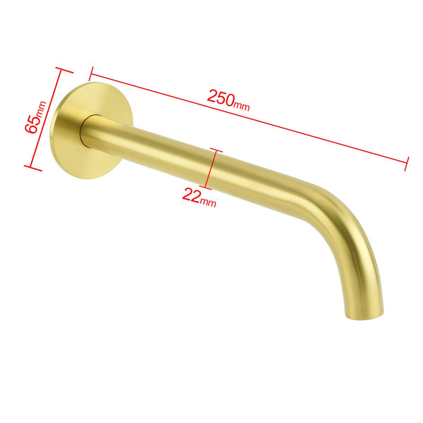 Brushed Gold Round 250Mm Spout For Bathroom Tub Wall Mounted Water Filler Outlet Bath Taps