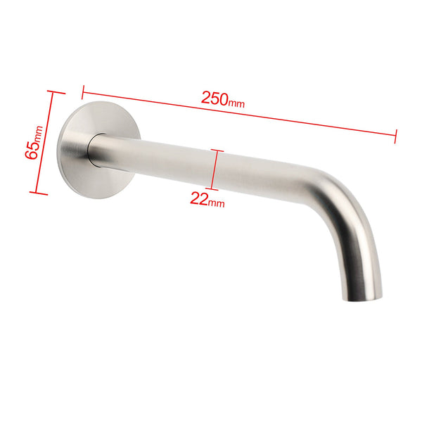Brushed Nickel Round 250Mm Long Spout Bath Tub Wall Mounted Water Filler Outlet Bath Taps