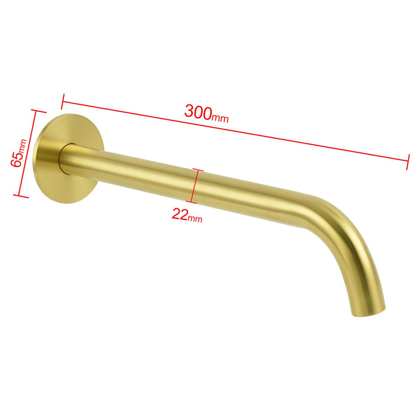 Bathroom 300Mm Long Wall Mounted Extention Tub Filler Spout Brushed Gold Bath Taps