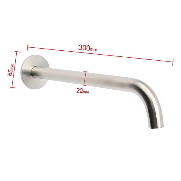 Brushed Nickel 300Mm Extra Long Wall Mounted Extention Bathtub Filler Spout Set Bath Taps