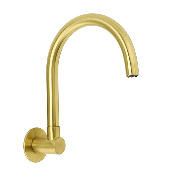 Brushed Gold Bath Tub Filler Round Gooseneck Arm Faucet Water Outlet Wall Spout Bath Taps