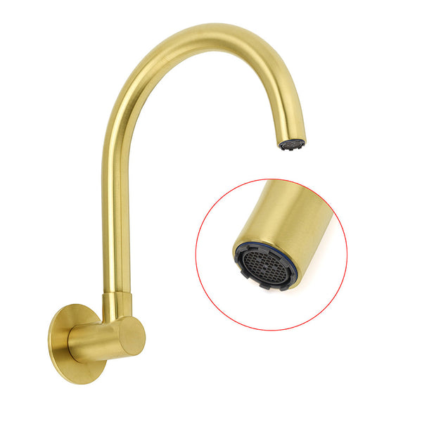 Brushed Gold Bath Tub Filler Round Gooseneck Arm Faucet Water Outlet Wall Spout Bath Taps