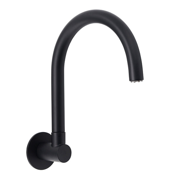 Matt Black Round Gooseneck Arm Faucet Outlet Wall Mounted Bath Tub Filler Spout Bath Taps