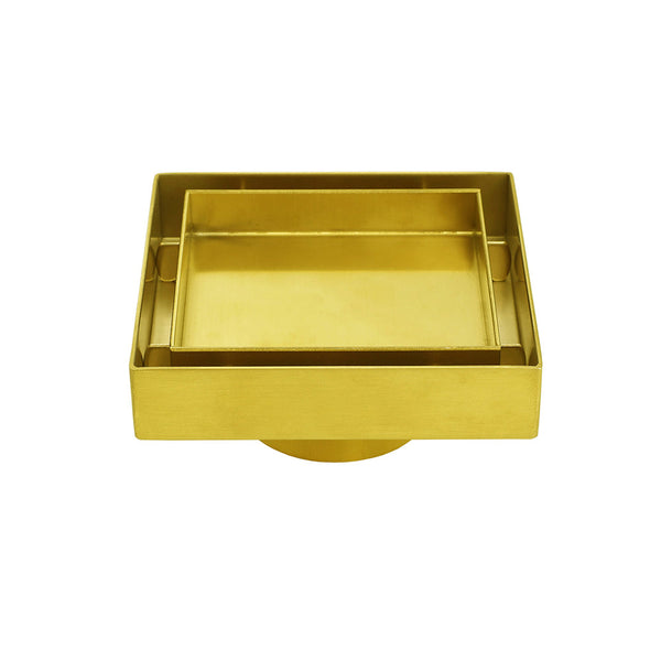 Brushed Gold 100Mm Square Tile Insert Floor Drain Tiny Shower Grate 50Mm Waste Drain Grates