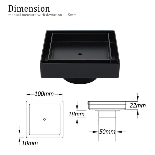 Watermark Matt Black 100X100mm Square Tile Insert Shower Grate Floor Drain 50Mm Waste Drain Grates