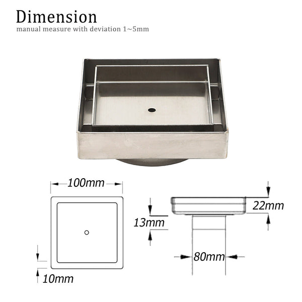 Watermark Brushed Silver 100Mm X Square Tile Insert Shower Grate Floor Drain 80Mm Waste Drain Grates