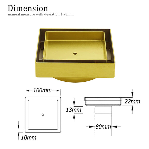 Brushed Gold 100X100mm Tile Insert Floor Drain Square Shower Grate 80Mm Waste Drain Grates