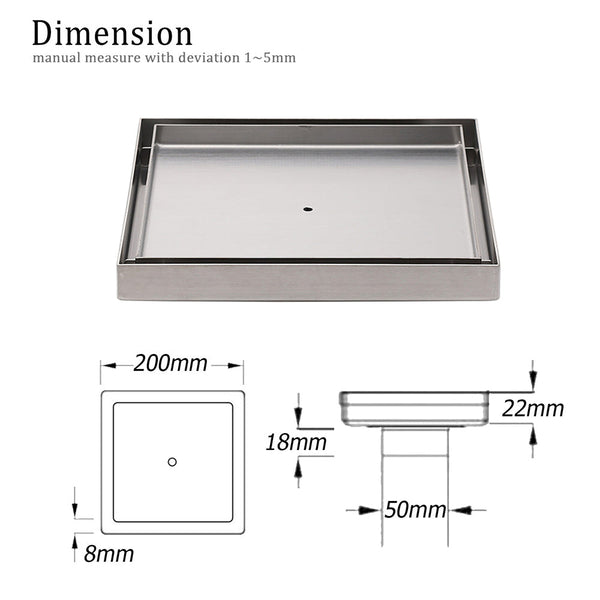 Bathroom 200X200mm Big Square Tile Insert Floor Drain Shower Grate 50Mm Waste Drain Grates