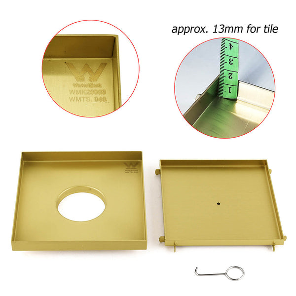 Brushed Gold Large 200Mm Tile Insert Bathroom Floor Drain Grate 80Mm Waste Outet Drain Grates