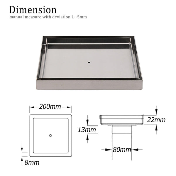 Bathroom Large Square 200X200mm Tile Insert Floor Drain Shower Grate 80Mm Waste Drain Grates
