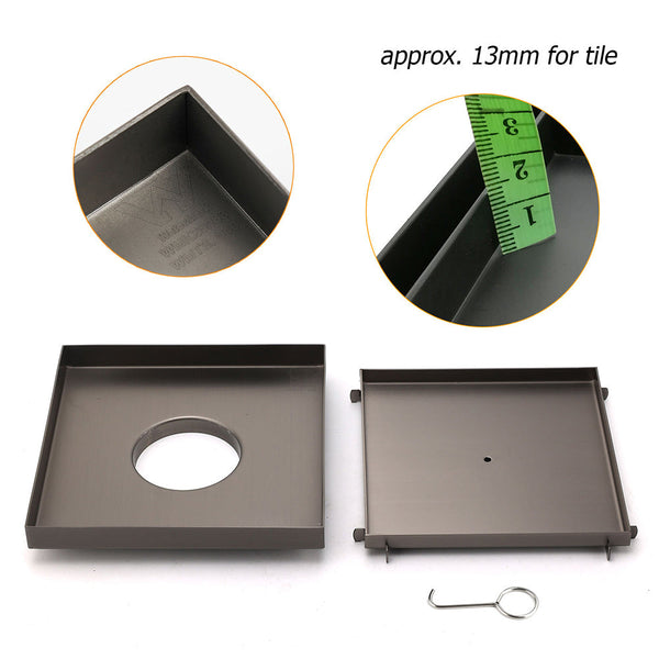 Gun Metal Large Square 200X200mm Tile Insert Floor Drain Shower Grate 80Mm Waste Drain Grates