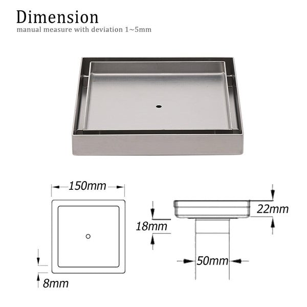 150X150mm Square Tile Insert Floor Drain Stainless Steel Shower Grate 50Mm Waste Drain Grates